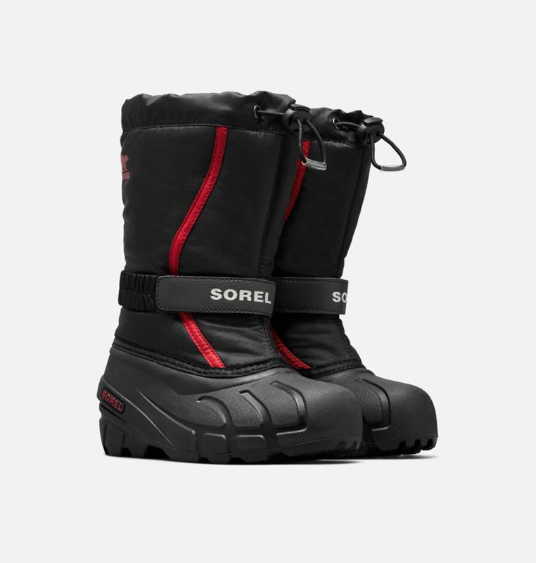 Kids Snow Boots Black/Red - Sorel Youth Flurry™ - 687512-WNJ